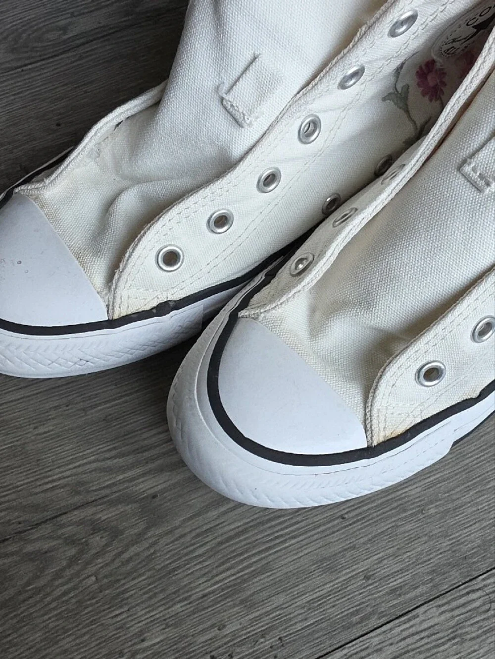Converse High Top Sneakers - White with Pink Floral Accents